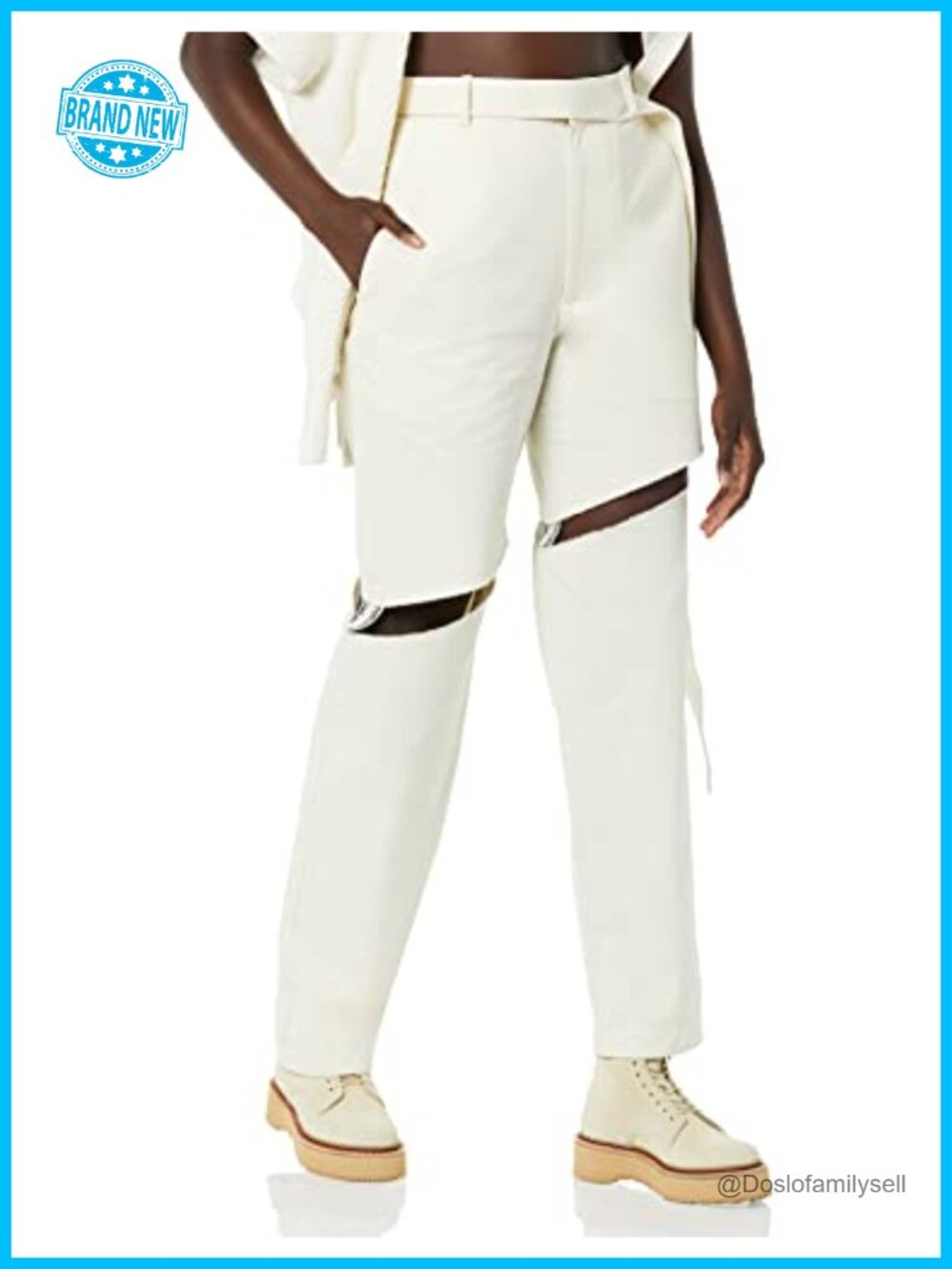 Natural Fiber High Rise Straight Leg Cut-Through Pants